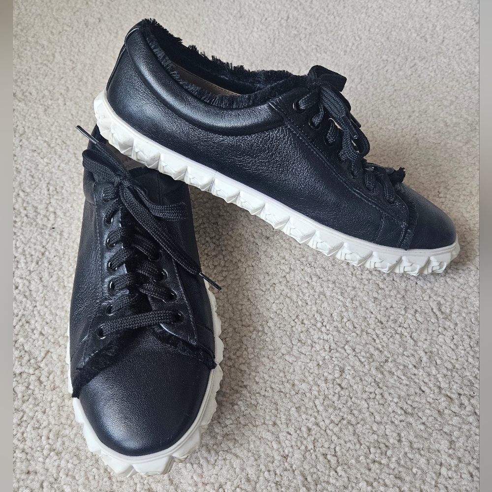Stuart Weitzman Black Leather Sneakers with White Lug Sole